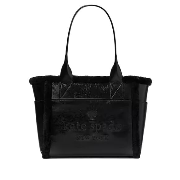 KATE SPADE New York Jette Faux Shearling Tote Bag Black K5797 NEW - Picture 1 of 5